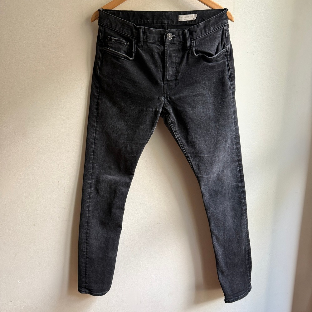 AllSaints Rex Slim Tapered Jeans Washed Black W30 Distressed
